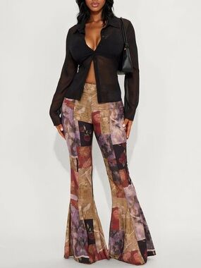 Fashion Nova Patchwork Floral Bootcut Flare Pants - Black Multicolor